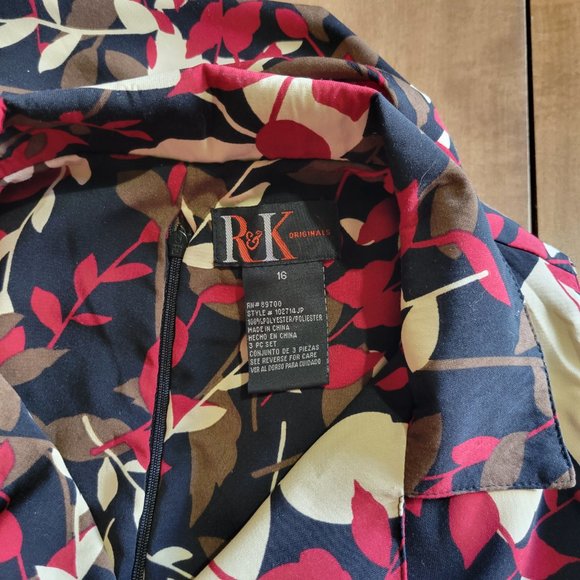 R&K Originals Dress Size 16 Belted Floral Leaf Red Black More Colors - Picture 5 of 9